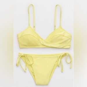 NWT Aerie Shine Rib Twist Scoop Bikini Top & Cheekiest Bottom XS